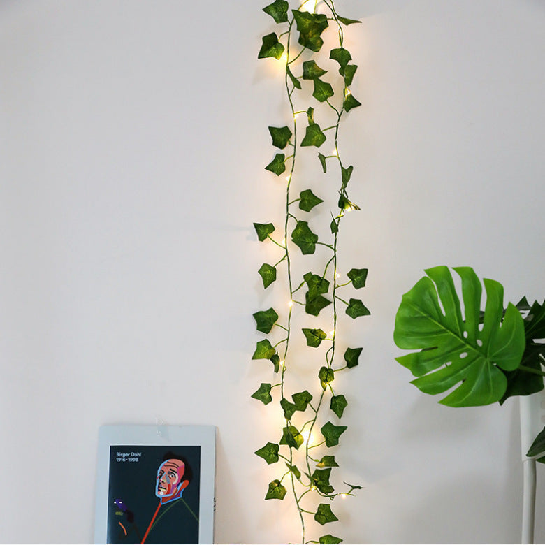 LED Artificial Green Leaf attan lights room decoration maple green rattan copper wire lights eucalyptus vine Christmas lights battery box light string