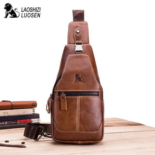 Double Zipper Genuine Leather Crossbody Bags Men Messenger Bags Male Shoulder Bag Chest Bag for Men