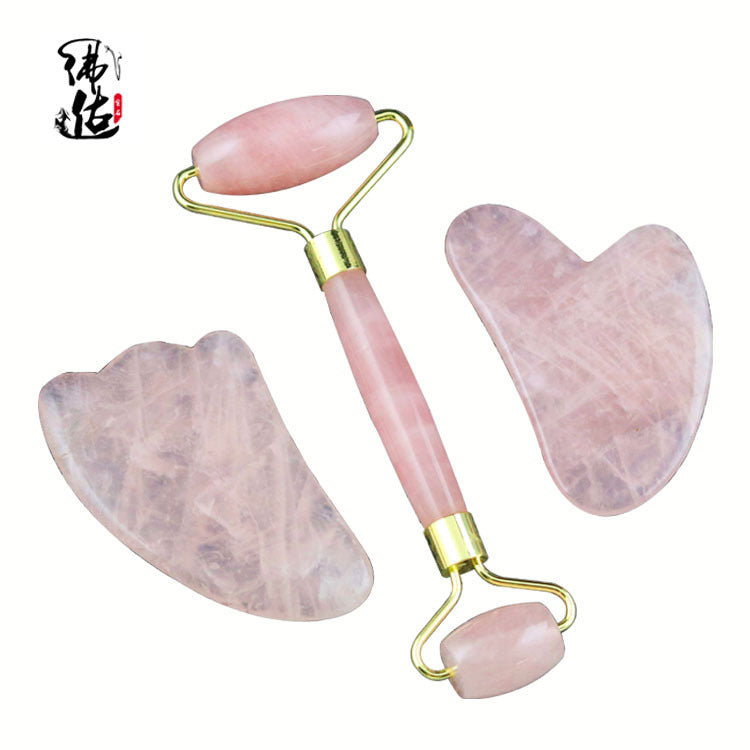 Rose Quartz Roller Slimming Face Massager Lifting Tool Natural Jade Facial Massage Roller Stone Skin Massage Beauty Care Set Box